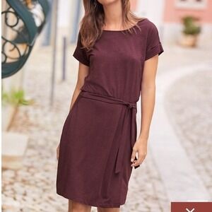 Garnet Hill Women's Wine Red Tie Waist Organic Cotton Blend Dress- Size S
